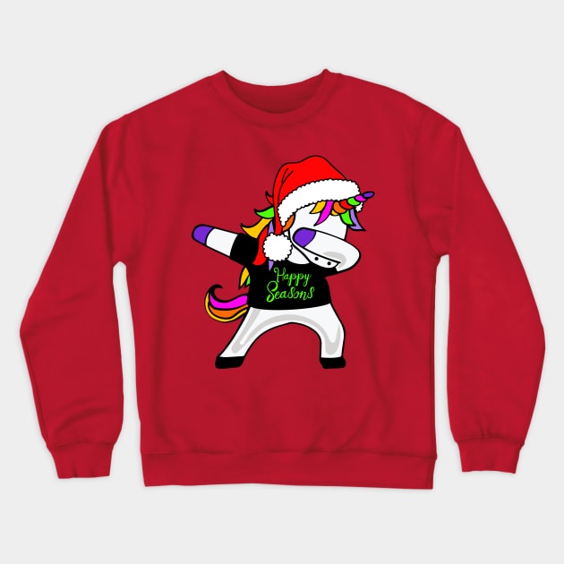 Happy Seasons - Dabbing Unicorn With Santa Claus Hat 1 Crewneck Sweatshirt by EDDArt